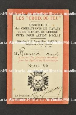 Carte de membre des Croix de Feu. Croix de Feu membership card. — photo 1