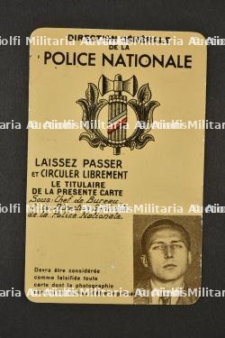 Carte d'identité de la Police sous Vichy. Vichy Police ID card.