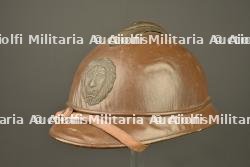Casque belge en liège recouvert de toile moutarde. Belgian cork helmet covered in mustard canvas — miniature 7