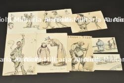 Ensemble de 8 dessins originaux, caricatures de soldats français — photo 1
