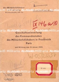 ANNUAIRE DE L’ADMINISTRATION DE L’ÉTAT-MAJOR DE COMMANDEMENT MILITAIRE ALLEMAND DE L’HOTEL MAJESTIC , GESCHÄFTSEINLEITUNG DES KOMMANDOSTABES DES MILITÄRBEFEHLSHABERS IN FRANKREICH PARIS