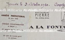 MENU DU RESTAURANT DE LA FONTAINE GAILLON ET LAISSEZ-PASSER , AUSWEIS DU CHEF CAVISTE DE L’ÉTABLISSEMENT — photo 2