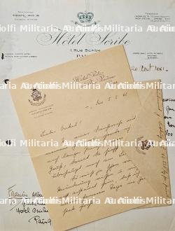 LOT DE DEUX LETTRES À ENTÊTE DE PALACES PARISIENS