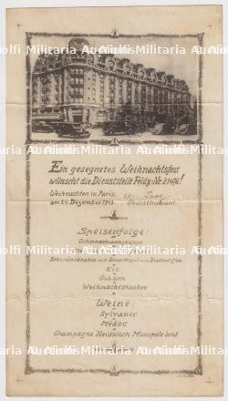 MENU DE L’HÔTEL LUTETIA , ABWEHR , NOËL 1943 — photo 1