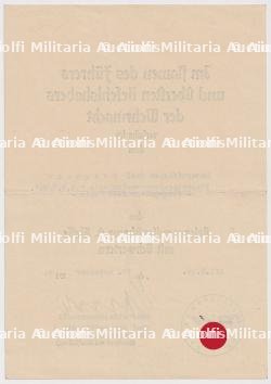 DIPLÔME DE LA CROIX DU MÉRITE DE GUERRE 2è CLASSE AVEC ÉPÉES , KRIEGSVERDIENSTKREUZ 2.KLASSE MIT SCHWERTEN , SPERRLE , PARIS, 12-11-1940 — miniature 2