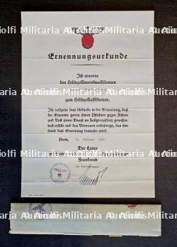 DIPLÔME DE NOMINATION D’ASSITANT D’AUXILLIAIRE DE LA DOUANE AVEC ENVELOPPE D’ORIGINE , ERNENNUNGSURKUNDE ZUM HILFZOLLASSISTENTEN , PARIS, 01-10-1942 — miniature 2
