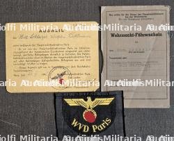 LOT SUR DEUTSCHE REICHSBAHN À PARIS , PERMIS DE CONDUIRE W.V.D, INSIGNE DE MANCHE W.V.D ET LAISSEZ-PASSER H.V.D — photo 1