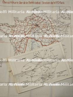 LOT DE DEUX CARTES ISSUES DE LA DIRECTION DE LA REICHSBAHN À PARIS SUR LE TRAFFIC FERROVIAIRE EN FRANCE — photo 1