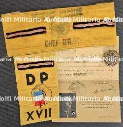 LOT DÉFENSE PASSIVE AVEC BRASSARD, INSIGNES ET CARTE DE SERVICE — photo 3