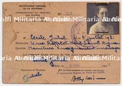 LOT DE CARTES D’IDENTITÉ DU SECRÉTARIAT GÉNÉRAL DE LA JEUNESSE, COMMISSARIAT AU TRAVAIL DES JEUNES POUR LA ZONE OCCUPÉE