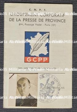 CARTE PROFESSIONNELLE DES JOURNALISTES DE PROVINCE D’ALEXANDRE BERNARD, DIRECTEUR DU ,COURRIER DE SAINT-NAZAIRE — photo 1