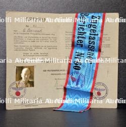 LAISSEZ-PASSER , AUSWEIS D’UN PHOTOGRAPHE DE PRESSE AVEC BRASSARD NUMÉROTÉ CORRESPONDANT — photo 1