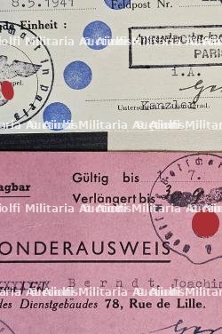 RARE LOT DE DOCUMENTS DE JOACHIM BERNDT EMPLOYÉ DE L’AMBASSADE D’ALLEMAGNE À PARIS (NOMBREUX LAISSEZ-PASSER (X5) + PHOTO) — photo 5