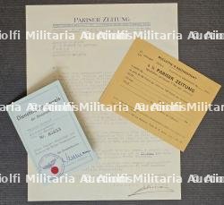 LOT DE DOCUMENTS SUR LE ,PARISER ZEITUNG » , LAISSEZ-PASSER DE LA REICHSPRESSKAMMER, COURRIER ET BULLETIN D’ABONNEMENT — photo 1