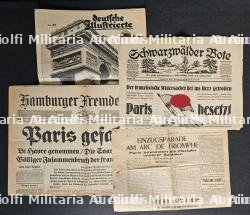 LOT DE JOURNAUX ALLEMANDS CÉLÉBRANT LA PRISE DE PARIS LE 14 JUIN 1940