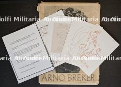 LOT ARNO BREKER(1900-1991). PORTFOLIO DE REPRODUCTIONS D’ŒUVRES DU SCULPTEUR, CARTES, REPRODUCTIONS DE DESSINS NUMÉROTÉES OU SIGNÉES ET FAIRE-PART DE DÉCÈS