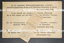 RARE PANCARTE CARTONNÉE D’INTERDICTION SANITAIRE ÉMISE PAR LE KOMMANDANT DU GROSS-PARIS — photo 1