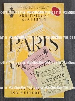 GUIDE DE L’A.O (AUSLANDS-ORGANISATION DER NSDAP , LANDESGRUPPEN FRANKREICH , DEUTSCHE ARBEITSFRONT DE PARIS ET DE SES ENVIRONS ET TICKETS CANTINE DE LA WEHRMACHT. — photo 1