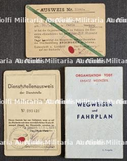 LOT DE DOCUMENTS SUR L'ORGANISATION TODT À PARIS , GUIDE TOURISTIQUE , DEUX LAISSEZ-PASSER , ATTESTATION ET PHOTO