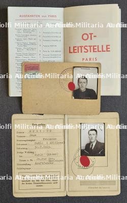 LOT DE DOCUMENTS SUR L'ORGANISATION TODT À PARIS , GUIDE TOURISTIQUE , DEUX LAISSEZ-PASSER , ATTESTATION ET PHOTO — miniature 2