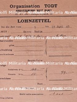 LOT DE PETITS DOCUMENTS DE L’ORGANISATION TODT (O.T) À PARIS — miniature 3