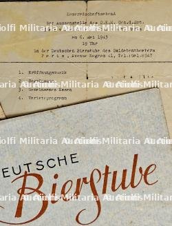 LOT DE MENUS DE LA BRASSERIE ALLEMANDE (« DEUTSCHE BIERSTUBE ») DU SOLDATENTHEATER « EMPIRE » ET PROGRAMME D’UNE SOIRÉE DE LA HEER DU 06-05-1943 — photo 3