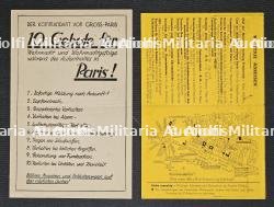 LOT DE FICHES D’INFORMATIONS (MERKBLATT) (X2) DESTINÉES AU SOLDAT ALLEMAND POUR LEUR VISITE DE PARIS