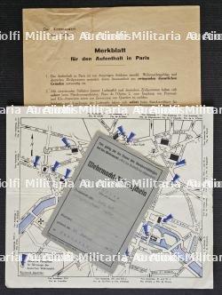 LOT DE FICHES D’INFORMATIONS (MERKBLATT) (X2) DESTINÉES AUX CHAUFFEURS DE L’ARMÉE ALLEMANDE POUR LEUR VISITE DE PARIS ET PERMIS DE CONDUIRE D’UN OFFICIER DE LA LUFTWAFFE. — photo 1