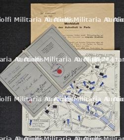 LOT DE FICHES D’INFORMATIONS (MERKBLATT) (X2) DESTINÉES AUX CHAUFFEURS DE L’ARMÉE ALLEMANDE POUR LEUR VISITE DE PARIS ET PERMIS DE CONDUIRE D’UN OFFICIER DE LA LUFTWAFFE. — miniature 2