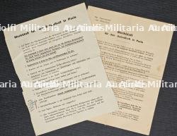 LOT DE FICHES D’INFORMATIONS (MERKBLATT) (X2) DESTINÉES AU SOLDAT ALLEMAND POUR LEUR VISITE DE PARIS