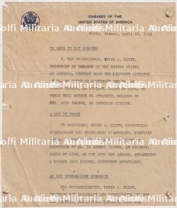 ATTESTATION DE PROPRIÉTÉ ÉMISE PAR L’AMBASSADE DES ÉTATS-UNIS D'AMÉRIQUE (PARIS, 23-04-1941) + LISTE RÉVISÉE DES CONNECTIONS TELEPHONIQUES DE NUIT ET DES VACANCES DE L’AMBASSADE — miniature 2