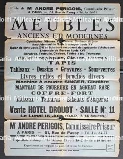 LOT DE QUATRE AFFICHES RARES ET DEUX CATALOGUES DE VENTE À L’HÔTEL DES VENTES DE DROUOT. 1942. 1943.1944. — miniature 4