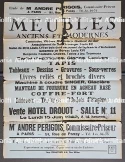 LOT DE QUATRE AFFICHES RARES ET DEUX CATALOGUES DE VENTE À L’HÔTEL DES VENTES DE DROUOT. 1942. 1943.1944. — miniature 7