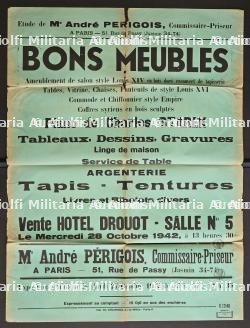 LOT DE QUATRE AFFICHES RARES ET DEUX CATALOGUES DE VENTE À L’HÔTEL DES VENTES DE DROUOT. 1942. 1943.1944. — miniature 9