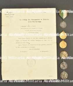 Medailles commemoratives de 1914-1918 de villes wallonnes et de Bruxelles. 1914–1918 commemorative medals from Walloon towns and Brussels.
