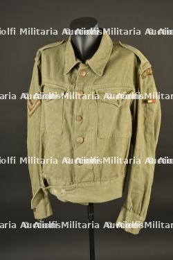 Battle dress belge en denim date de 1943. Belgian denim battle dress dated 1943.