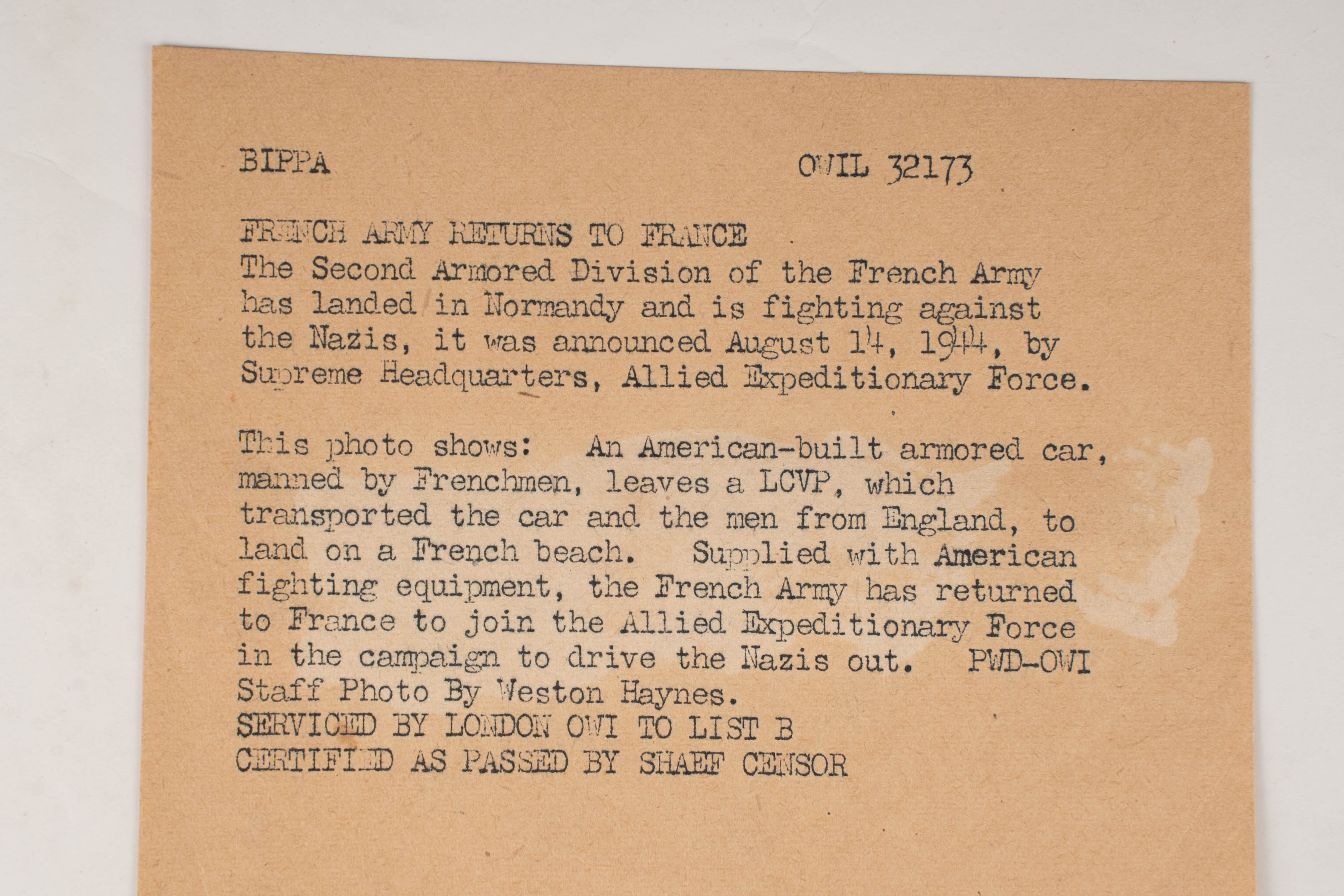 Photo de presse 2ème DB française. French 2nd Armored Division press photograph. — photo 3