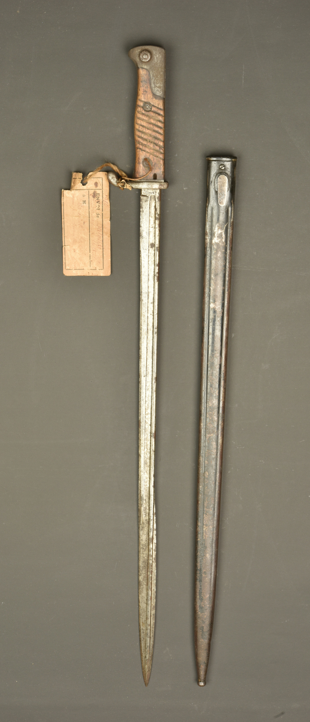 Baïonnette S98 nA du 13 JR Bavarois avec étiquette de prise à Laneuville. German S98 nA bayonet of the Bavarian 13th Infantry Regiment with capture tag from Laneuville — photo 1