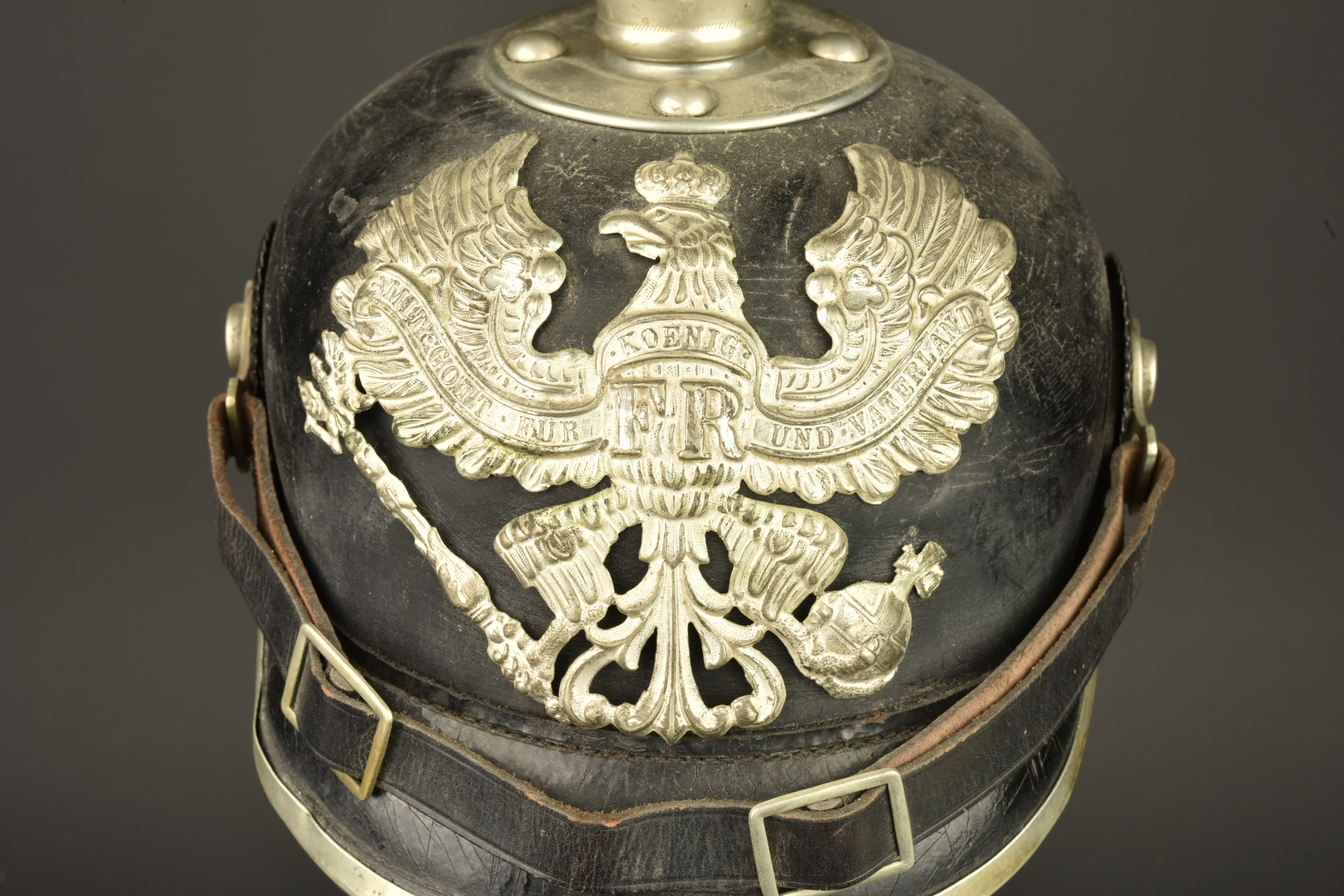 Casque à pointe troupe de Télégraphiste puis Pionnier. Enlisted pickelhaube of a Telegraphist later converted for Pioneer troops — photo 6