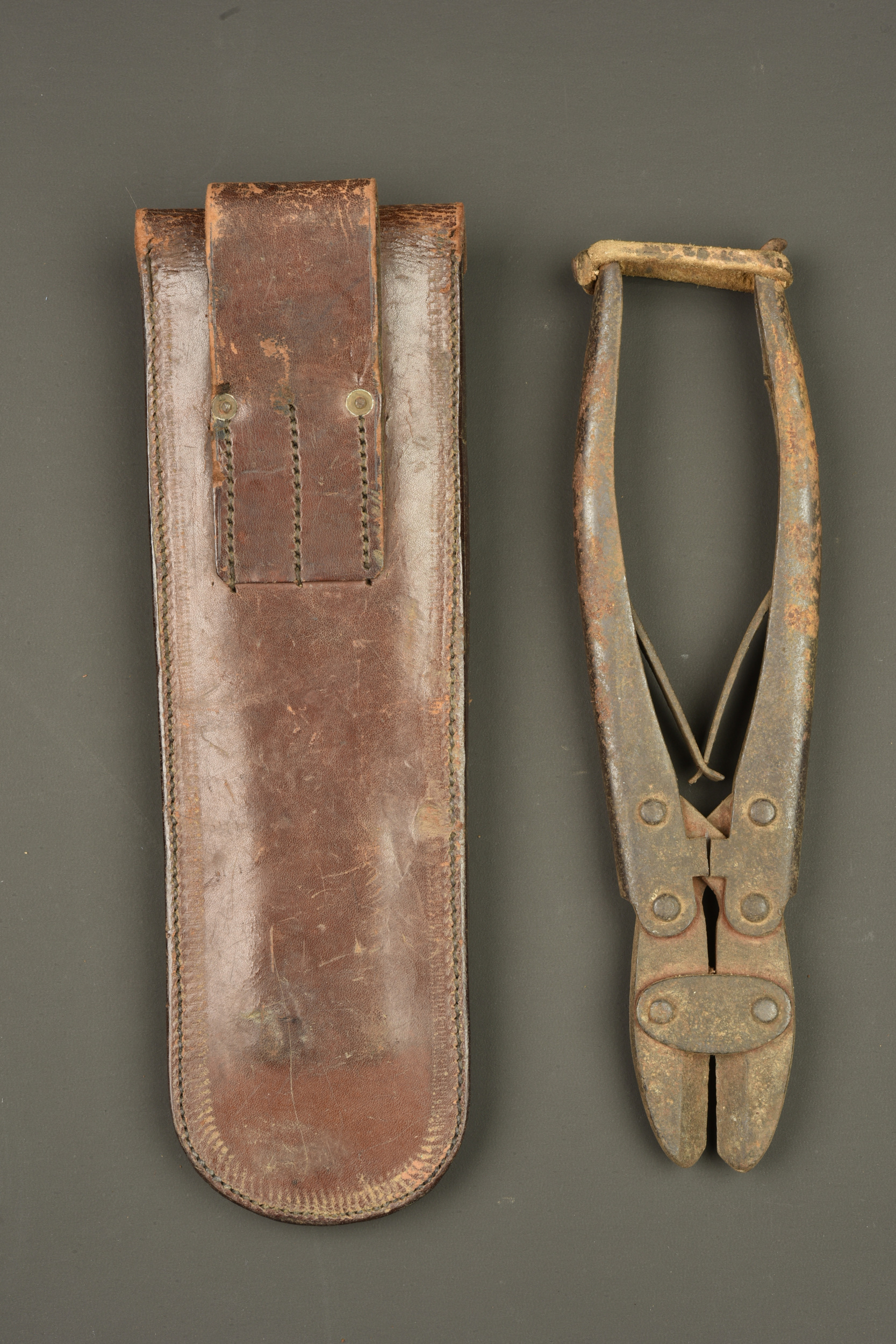 Pince coupante allemande M1911 dans son étui cuir. German Model 1911 wire cutters in leather carrier — photo 3