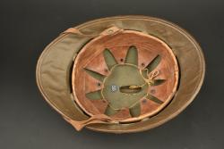 Casque belge en liège recouvert de toile moutarde. Belgian cork helmet covered in mustard canvas — miniature 4