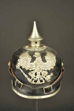 Casque à pointe troupe de Télégraphiste puis Pionnier. Enlisted pickelhaube of a Telegraphist later converted for Pioneer troops — miniature 1